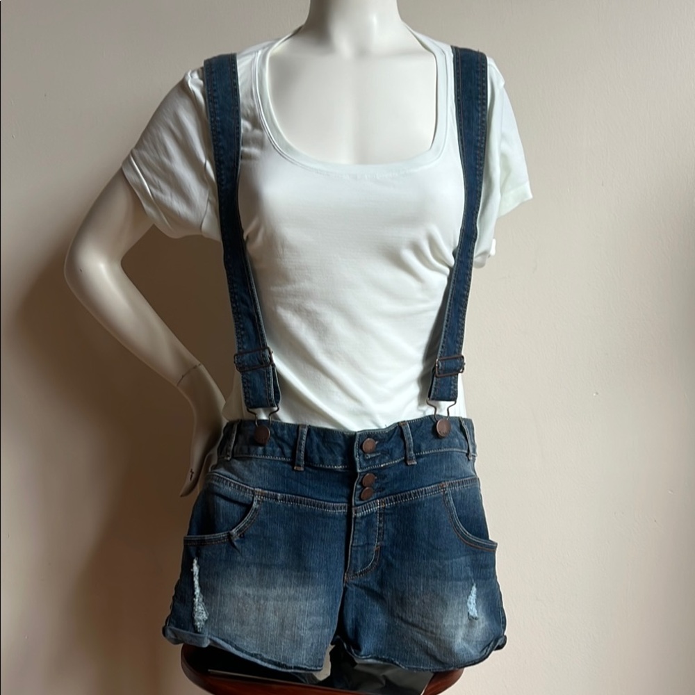 No Boundaries Blue Denim Overalls shorts Classic Style